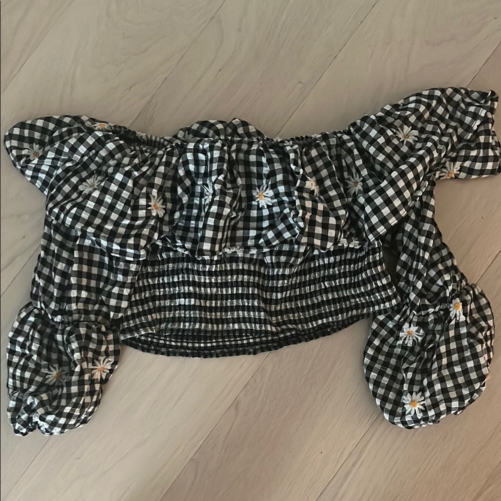 Black and White Gingham Off-Shoulder Top